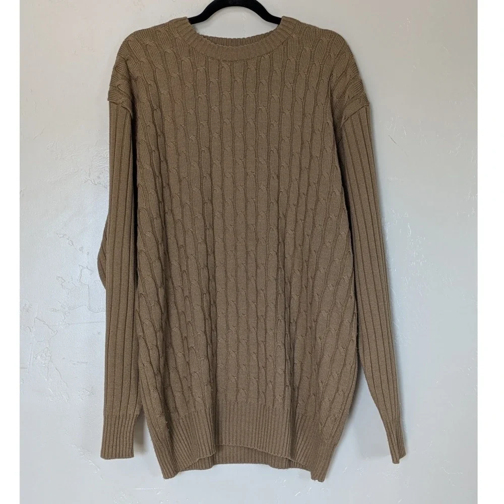 Vintage A. Adams &‎ Spire Cable Knit Sweater Tan Ribbed Mens XL Preppy Pullover
